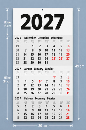 Monats wandkalender 2027 - 2027, h
